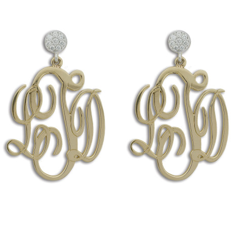Custom Jewelry Yellow Gold Monogram Earrings Rufus D Lewis 14k Yellow Gold And Diamond Monogram Earrings