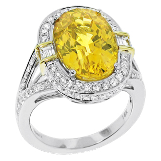 spark-creations yellow sapphire and diamond ring in 18 kt white gold