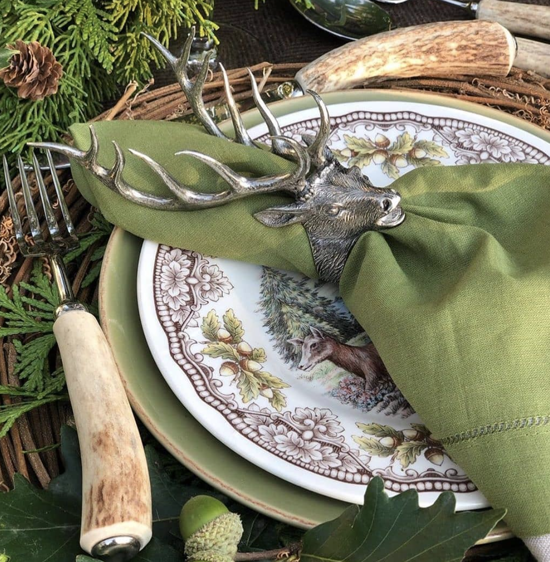 vagabond fine pewter and antler elk motif napkin ring and forks