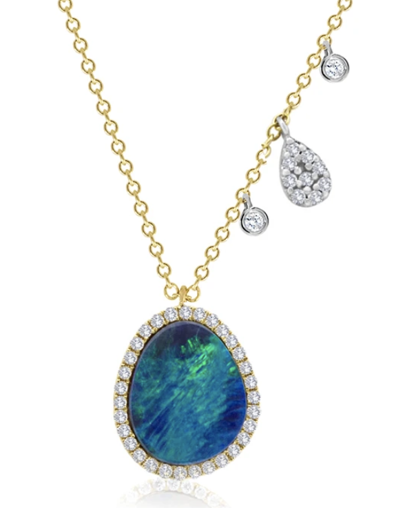 Meira T 14 kt gold black opal and diamond pendant necklace